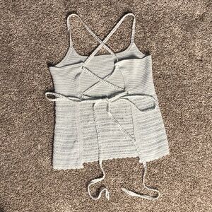 Abercrombie & Fitch Open Tie back Crochet Tank top in Pale blue Fairycore sz S
